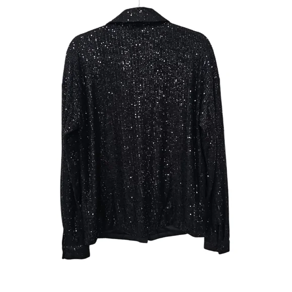 Long Tall Sally Black Sequin Womens Top Size 6 Button Down Long Sleeve Blouse - Picture 3 of 3